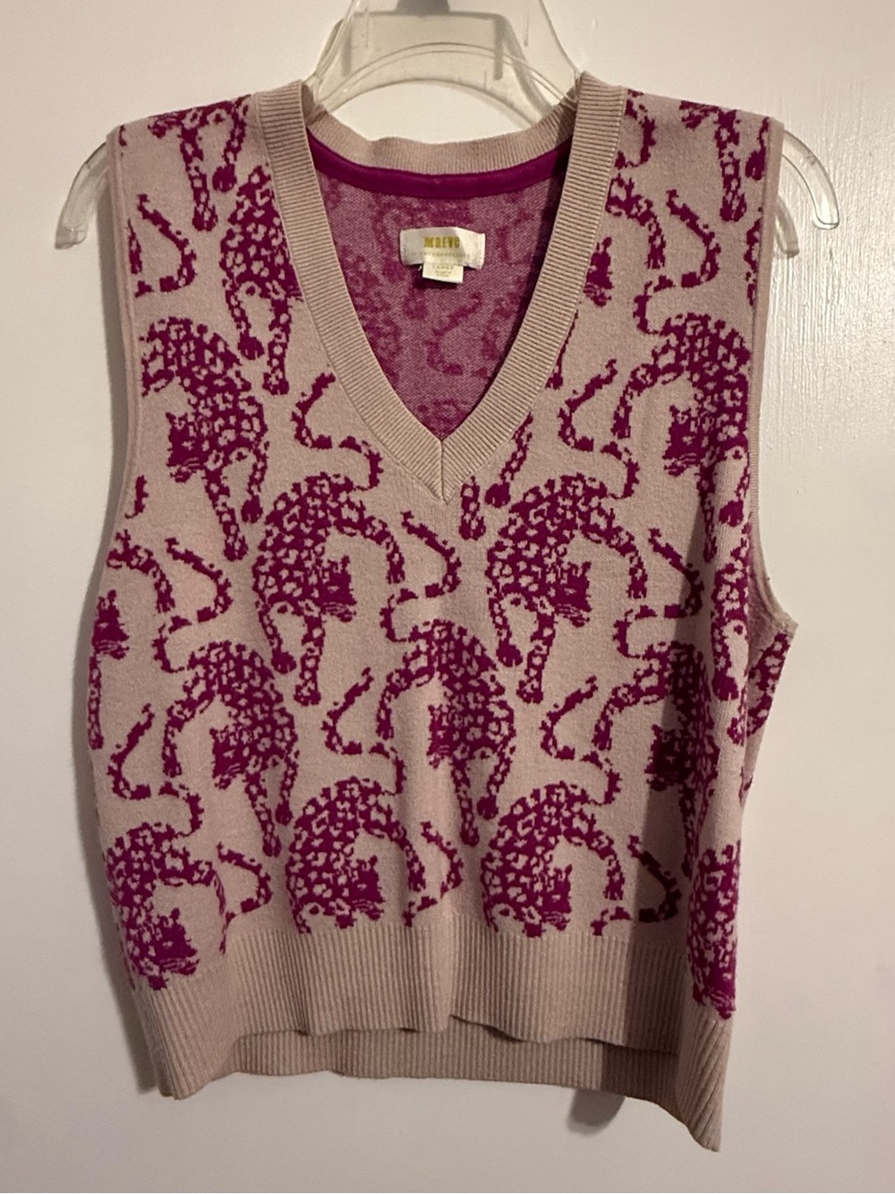 Anthroplogie Maeve Vera Jacquard Sweater Vest Pink Animal Print Large